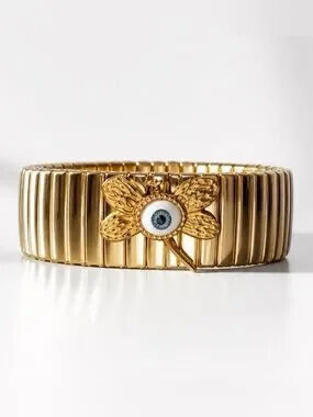 Gold Dragonfly Eyeball Stretch Bracelet